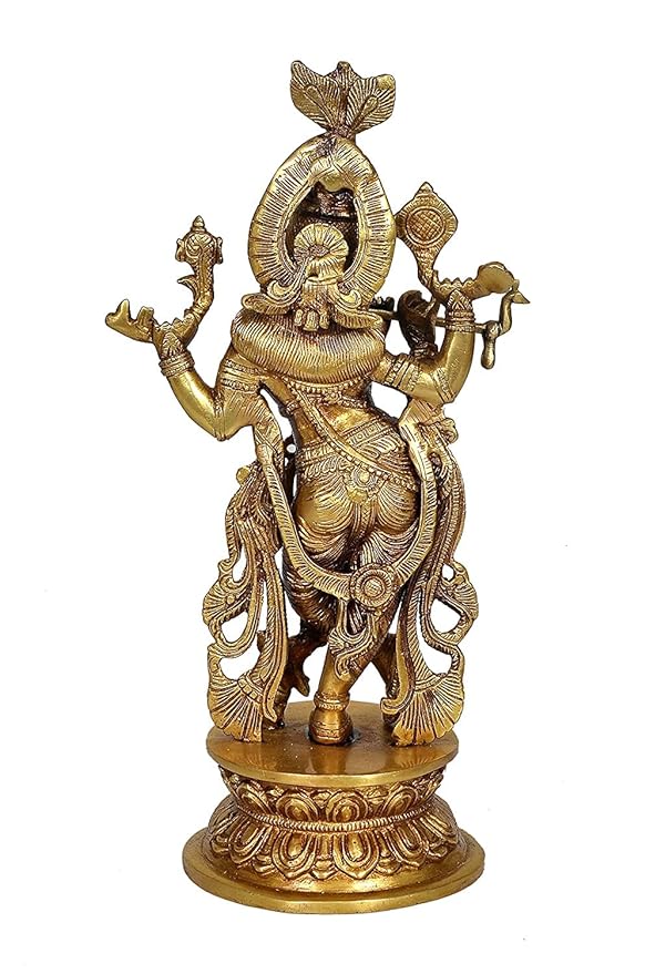 Lord Krishna Idols Multi Plated Flute Playing Krishan Figurine for Pooja Room & Gift Height : 12.5 inch