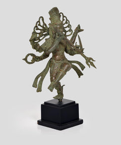 Bronze Nataraj Lord Shiva dancing statue, full front view with raised arms and flowing ribbons