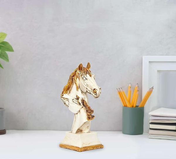 Polyresin White 2 Horse Head for Home Decor  (Height: 10.5 Inch) Mandir Setting