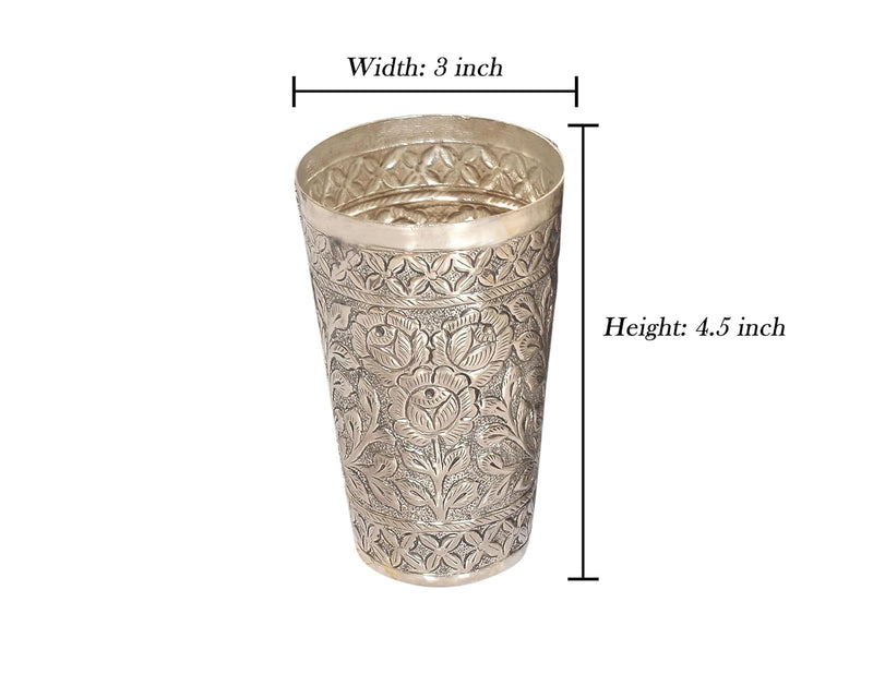 Brass Silver Plated Six Glass and One Tray for Home Kitchen (Height 4.5 Inch)