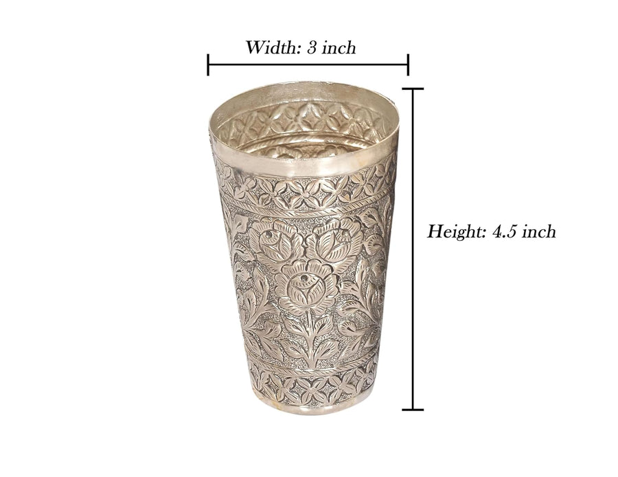 German Silver Six Glass and One Tray for Home Kitchen (Height 4.5 Inch) Craft Detail