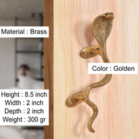 Golden brass snake door handle with two backplates; 8.5 in height