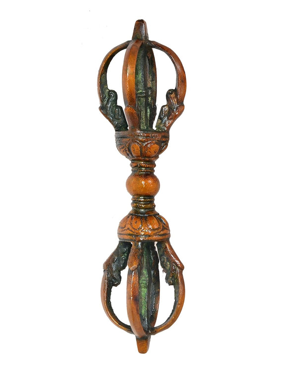 Brass Tibetan Buddhist Eight Pronged Small Dorje in Brass Handmade (Height: 6.5 inch) (Multicolor 2) Entryway Setting