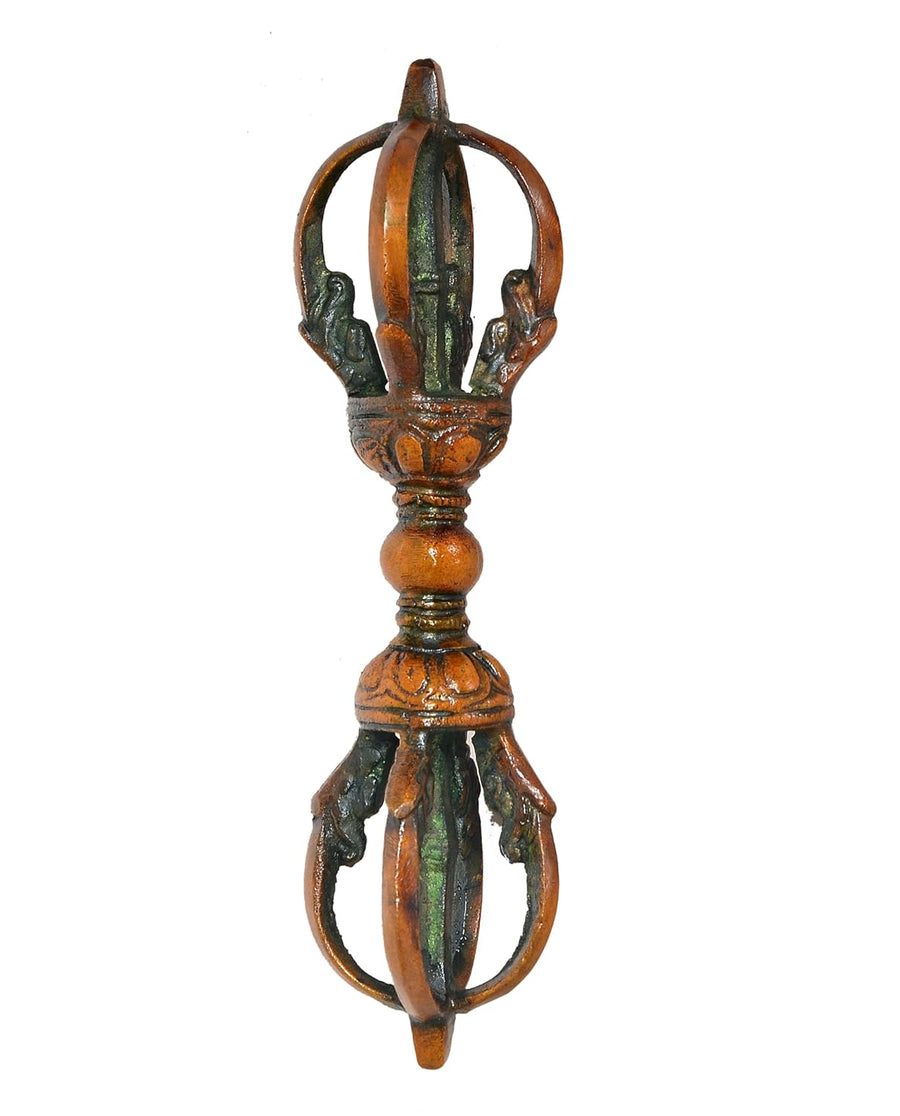 Brass Tibetan Buddhist Eight Pronged Small Dorje in Brass Handmade (Height: 6.5 inch) (Multicolor 2) Craft Detail