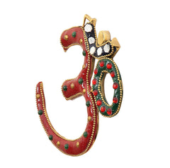 OM wall decor with red, green, and black enamel, gold dots and hanging tab