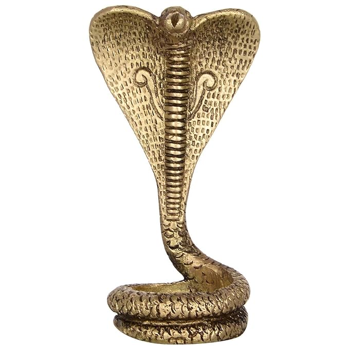 Brass Sheshnag/Naag Devta idol with coiled snake base and arched hood