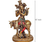 Resin Lord Krishna with Cow Idol Statue | Home Decor | Multicolour | Height 11 Inches