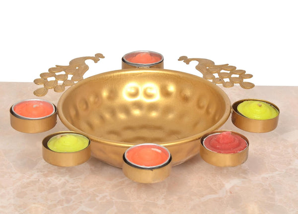 Peacock Decorative Urli Beautiful Bowl for Floating Flowers and Tea Light Candles Holder (Width:9.5 Inch) Study Setting