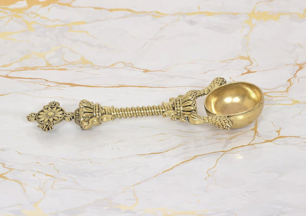 Superfine Brass Achmani Patra Spoon | Vishnu Chakra Top (Height: 6.5 inch) Study Setting