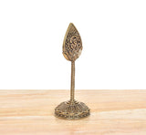 Bronze Lord Karttikeya Murugan vel on round base; back side with detailed floral emblem