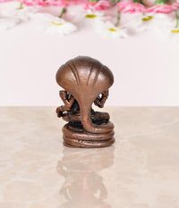 Back view Lakshmi Narasimha statue with large umbrella-like hood, bronze copper, 2 inch