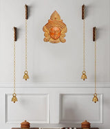 Maa Durga brass wall hanging face medallion with dangling bell chain