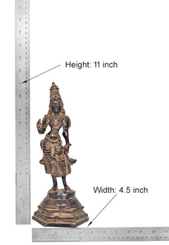 Devi Uma Parvati antique brass statue dimensions: 11 in height, 4.5 in width.
