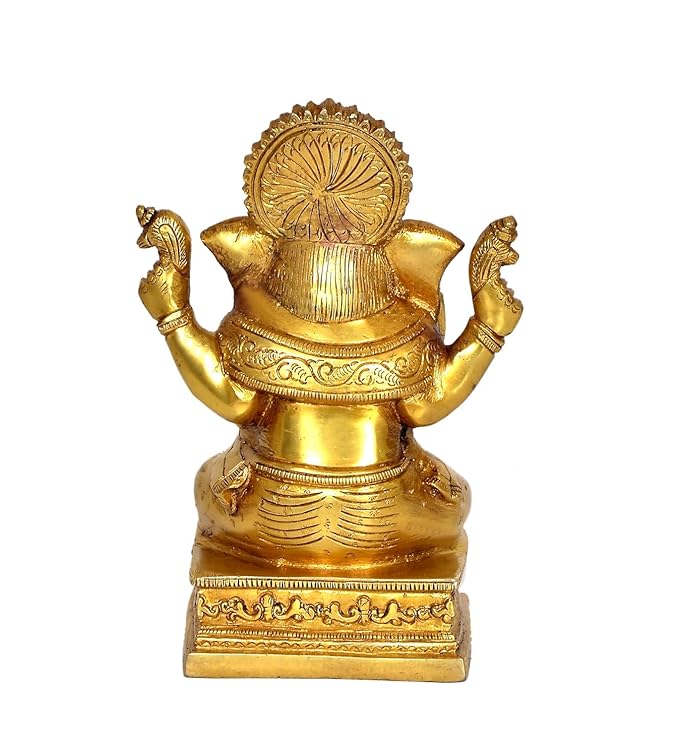 Brass Ganesha Ganesh Ganpati Idol Statue Murti for Home Office Shop, Height : 7.25 inch