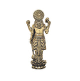 Standing Vishnu brass idol back view, detailed draped garment and circular halo