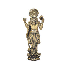 Standing Vishnu brass idol back view, detailed draped garment and circular halo
