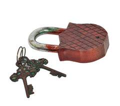 Padlock with elephant motif, textured top, and three keys attached