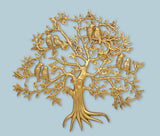 Brass Kalpavriksha tree wall hanging with perched birds and leafy branches