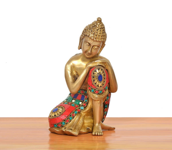 Brass Buddha Idol Sitting (Height: 8 inch) Study Setting