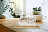 Weiße Elefantenfigur aus Polyresin: erwachsenes Tier mit Kalb auf Sockel