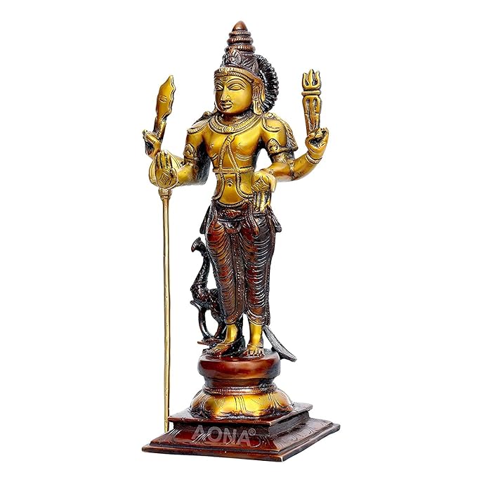Brass Kumara Karttikeya Statue Height 12 Inch (Brown) Craft Detail