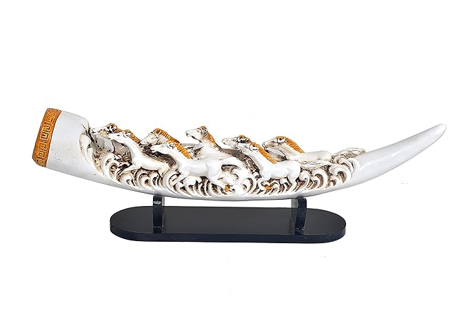 Handcrafted Decorative Seven Running Horse Tusk Showpiece for Home Decor in Resin, Width : 16.5 inch