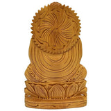 Carved wooden Buddha back view, round halo relief and robe panel carvings