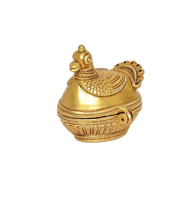 Brass Kumkum Sindoor Box with Peacock Design (Height: 2.5 Inches)