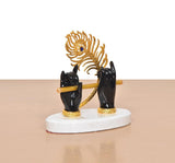 Black resin Krishna hands and flute, gold peacock hood, white round base, gold accents