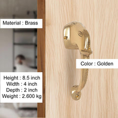 Golden brass Ganesha face door handle, single lever with keyhole screw plate