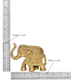 Brass elephant figurine size chart: 4 in height, 5 in width, standing
