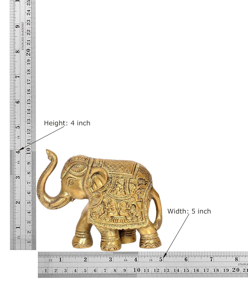 Brass Elephant Figurine - Decorative Statue for Home Decor, Feng Shui, and Good Luck (Height 4 Inch)