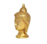 Brass Buddha head idol (3.5 in), left profile with detailed crown and earrings