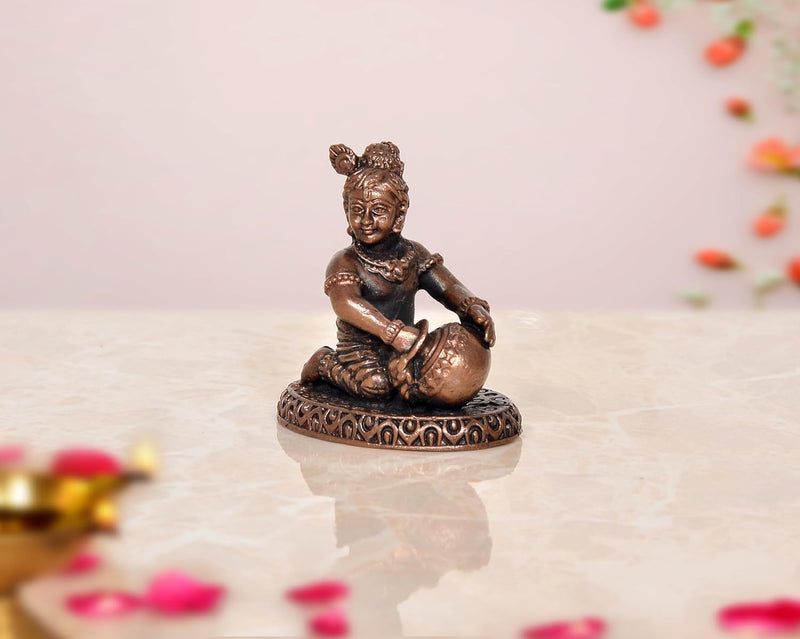 Copper Lord Bal Gopal Krishna makhan chor Idol Statue | Pooja Home Decor Mandir |(Height 2 Inch)