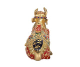 Brass Nandi statue back view, multicolor cloak with gold detailing