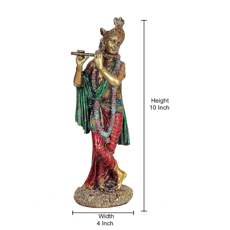 Krishna Playing Flute in Resin for Home Office | Height 10 Inch