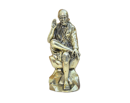 Fine Brass Shirdi Sai Baba Statue Idol Sai Baba Religious Statue for Home Decor Mandir Pooja (Height: 4 Inch)