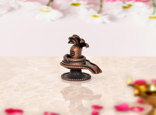 Copper Shiva Ling Murti Shivling with Sheshnaag Maharaj Figurine Sculpture Deity Lord Shivling Statue Hindu Puja Vastu Gifts Home Decor Height: 2.5 inch Study Setting