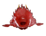 Resin Garuda wall mask statue back side, smooth red finish with eye openings
