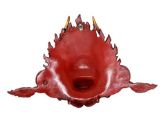 Resin Garuda wall mask statue back side, smooth red finish with eye openings