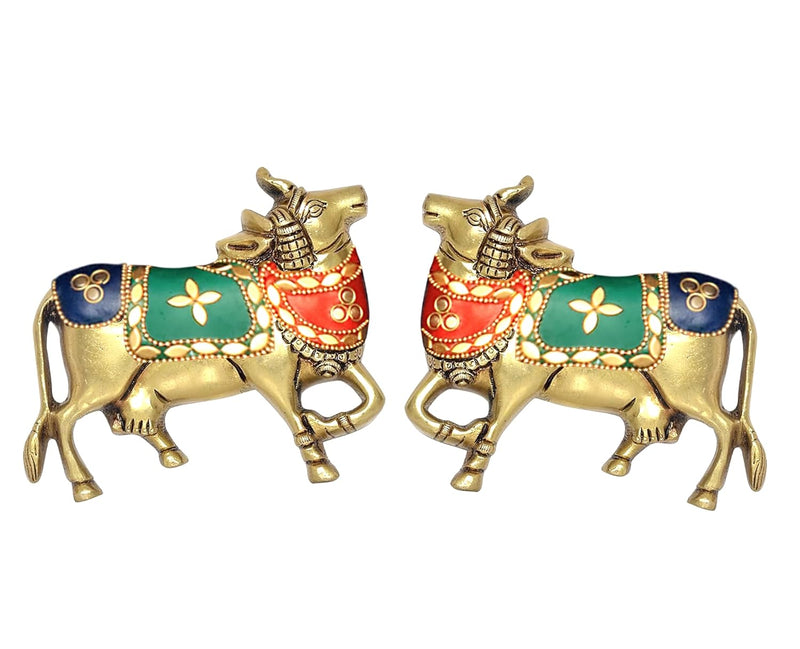 Brass Kamdhenu Cow Pair Wall Hanging (Height : 4 Inch)