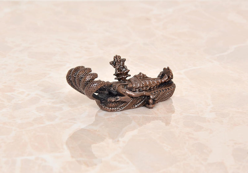 Copper Lord Vishnu with Maa Lakshmi On Sheshnag Idol Statue (Height 1 Inch)