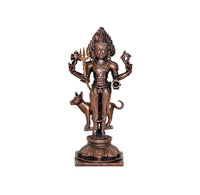 Shree Kal Bhairav idol, copper tone, full front view on pedestal base (5.5 inch)