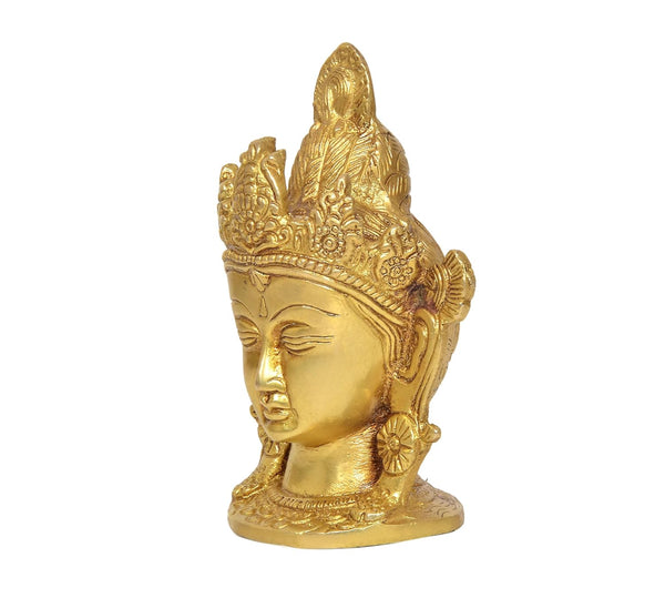 Brass Sitting Tara Devi Head Tibetan Buddhist Deity (Height 5.5 Inch) Study Setting