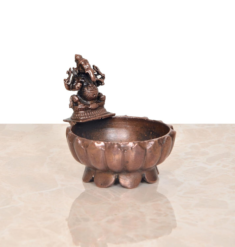 Copper Ganesha Urli Bowl for Floating Flowers Laxmi Urli for Diwali Pooja Gift Decoration Showpiece (Height 3 Inch)