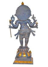 Rear view of brass six-armed Ganesha statue, detailed back and gold ornaments