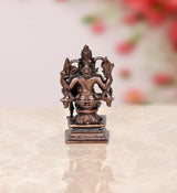 Copper-toned Lakshmi Narasimha statue (3 inch), front view with crown and decorative arms