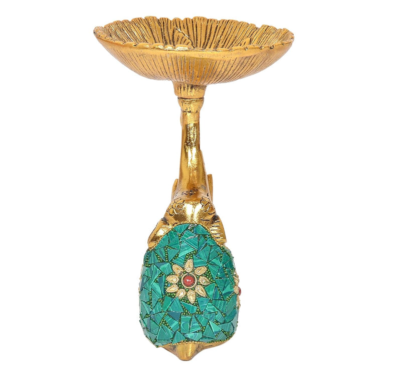 Metal Golden Elephant Dry Fruit Bowl Showpiece (Height 7 Inch)