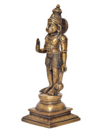 Brass Hanuman idol statue, side view with shield and hanging mace