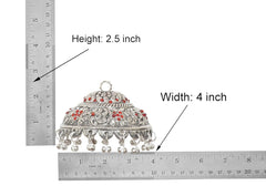 Chatta height 2.5 in, width 4 in; silver dome with red bead accents and bells